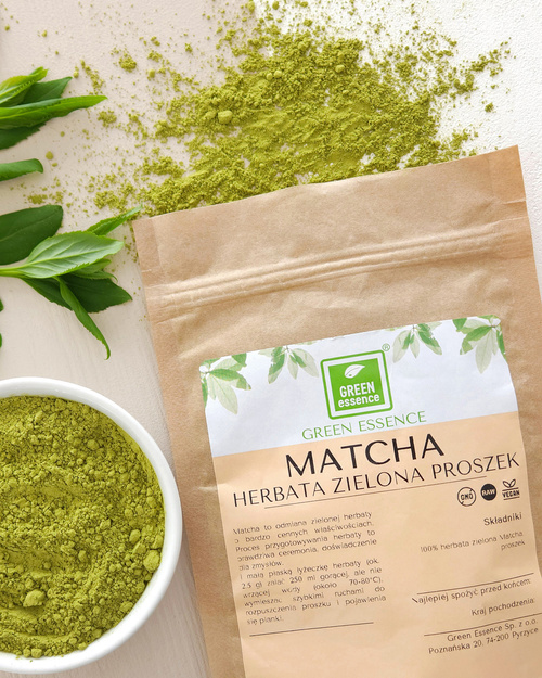 Matcha zielona herbata 100 g + Napój roślinny Macadamia Barista 1 L + spieniacz - Zestaw Matcha Latte