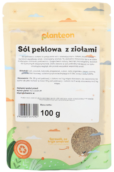 Sól peklowa z ziołami 100 g Planteon - aromatyczna peklosól do peklowania mięsa