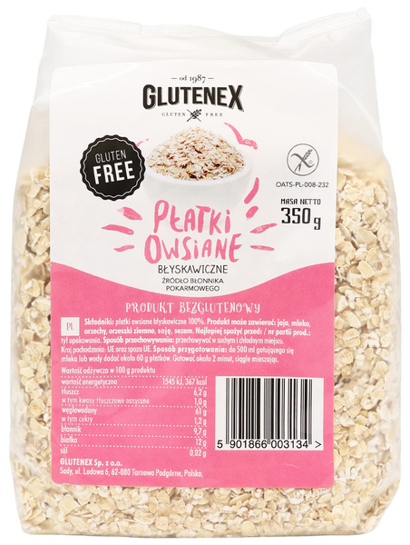 Płatki owsiane błyskawiczne bezglutenowe 350 g Glutenex