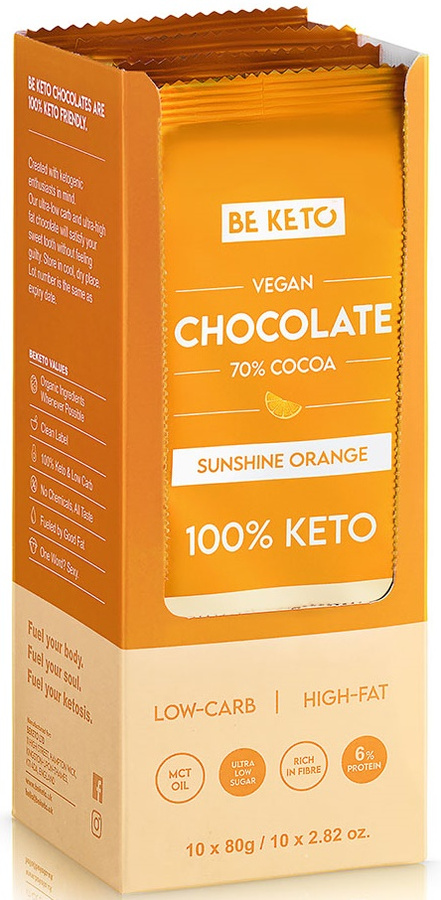 Czekolada wegańska Keto Słoneczna Pomarańcza MCT 80 g BeKeto Vegan Chocolate Sunshine Orange