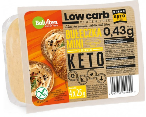 Keto Mini bułeczki z sezamem bezglutenowe 100 g (4x25g) - Balviten