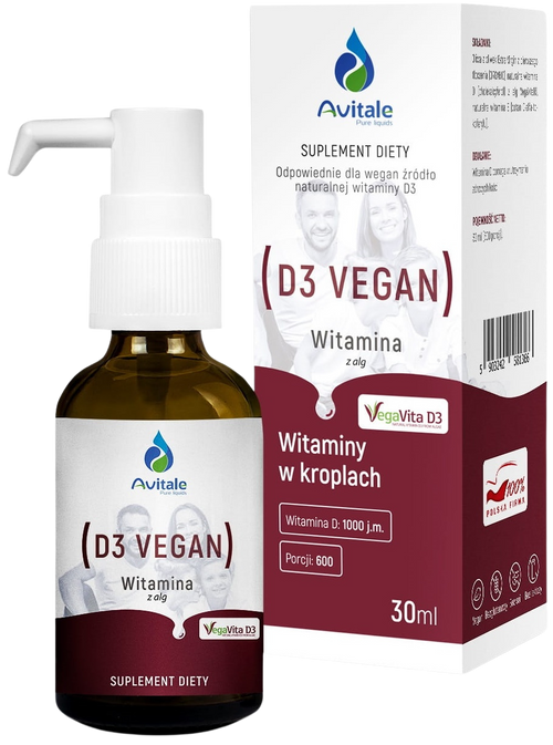 Witamina D3 VEGAN 1000 IU krople doustne 30 ml Avitale - suplement diety