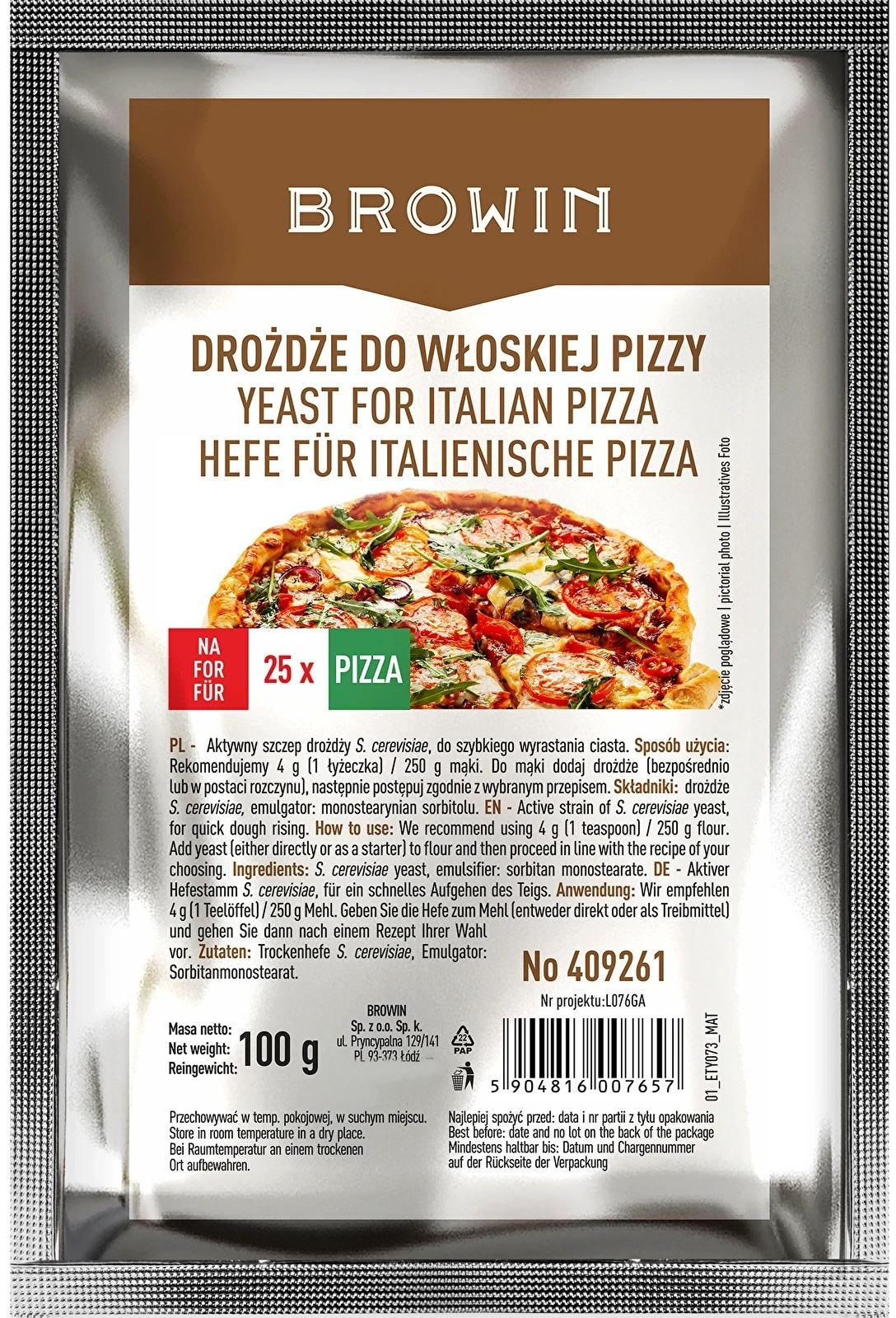 Drożdże suszone do pizzy włoskiej Browin 100 g