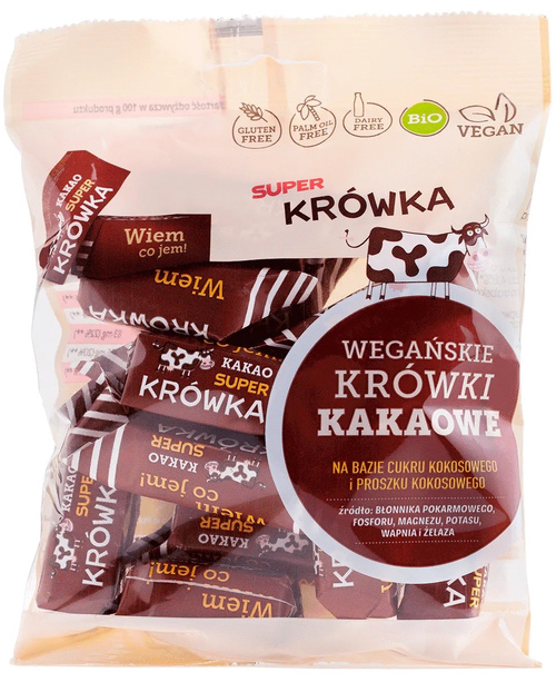 Krówki wegańskie bezmleczne bezglutenowe - Kakaowe BIO 150 g Super Krówka