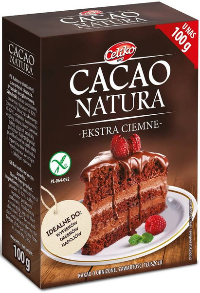 Kakao ekstra ciemne Bezglutenowe 100 g Cacao Natura - Celiko