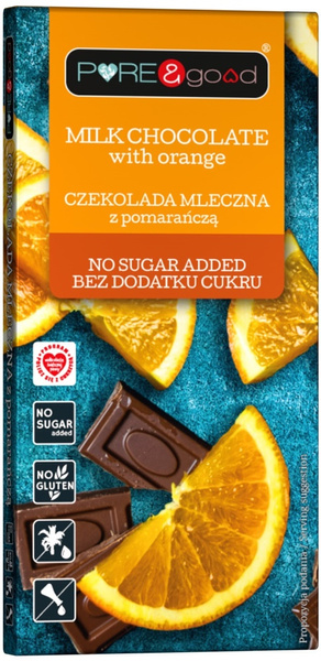 Czekolada mleczna z pomarańczą Bez Cukru bezglutenowa 75 g Pure&Good