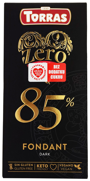 Czekolada gorzka 85% Bez Cukru Bezglutenowa 100 g Torras Zero