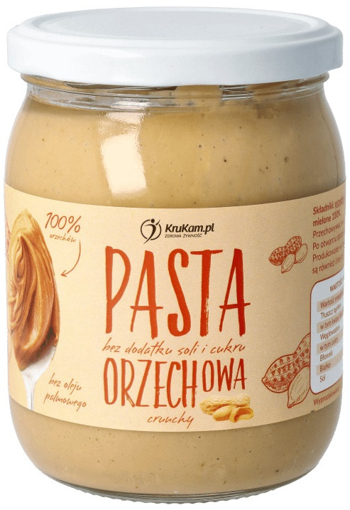 Pasta Orzechowa 100% crunchy naturalna - Masło orzechowe Bez Cukru 500 g - Krukam