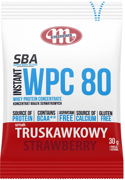 WPC 80 Instant Truskawkowy Koncentrat białek serwatkowych 30 g - SBA Mlekovita