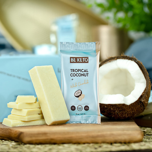 Baton Keto Kokos i Biała Czekolada bez cukru 40 g BeKeto Tropical Coconut + White Chocolate