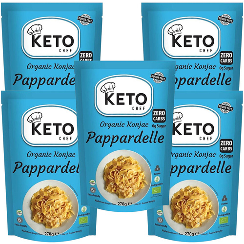 Makaron Konjac Pappardelle shirataki Bio Zestaw 5x270 g Keto Chef Bezzapachowy