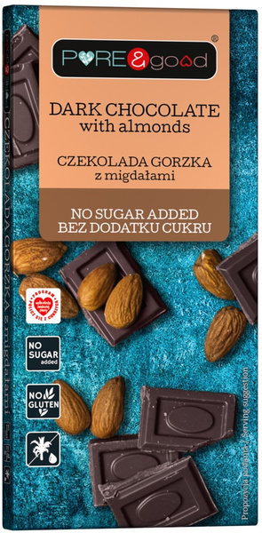 Czekolada gorzka z migdałami Bez Cukru 75 g - Pure & Good