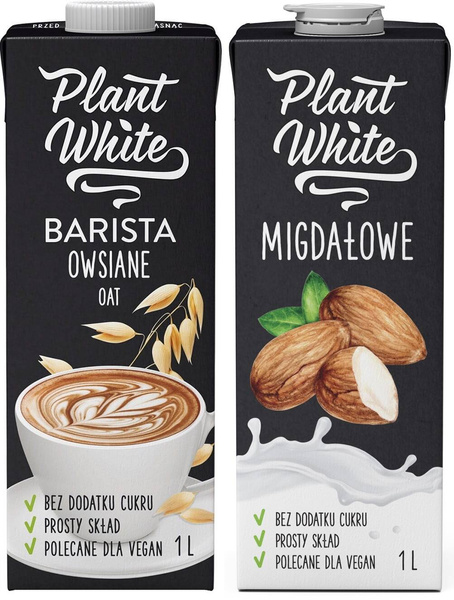 Napój migdałowy + owsiany Barista Bez Cukru Plant White - Zestaw 2x 1 L
