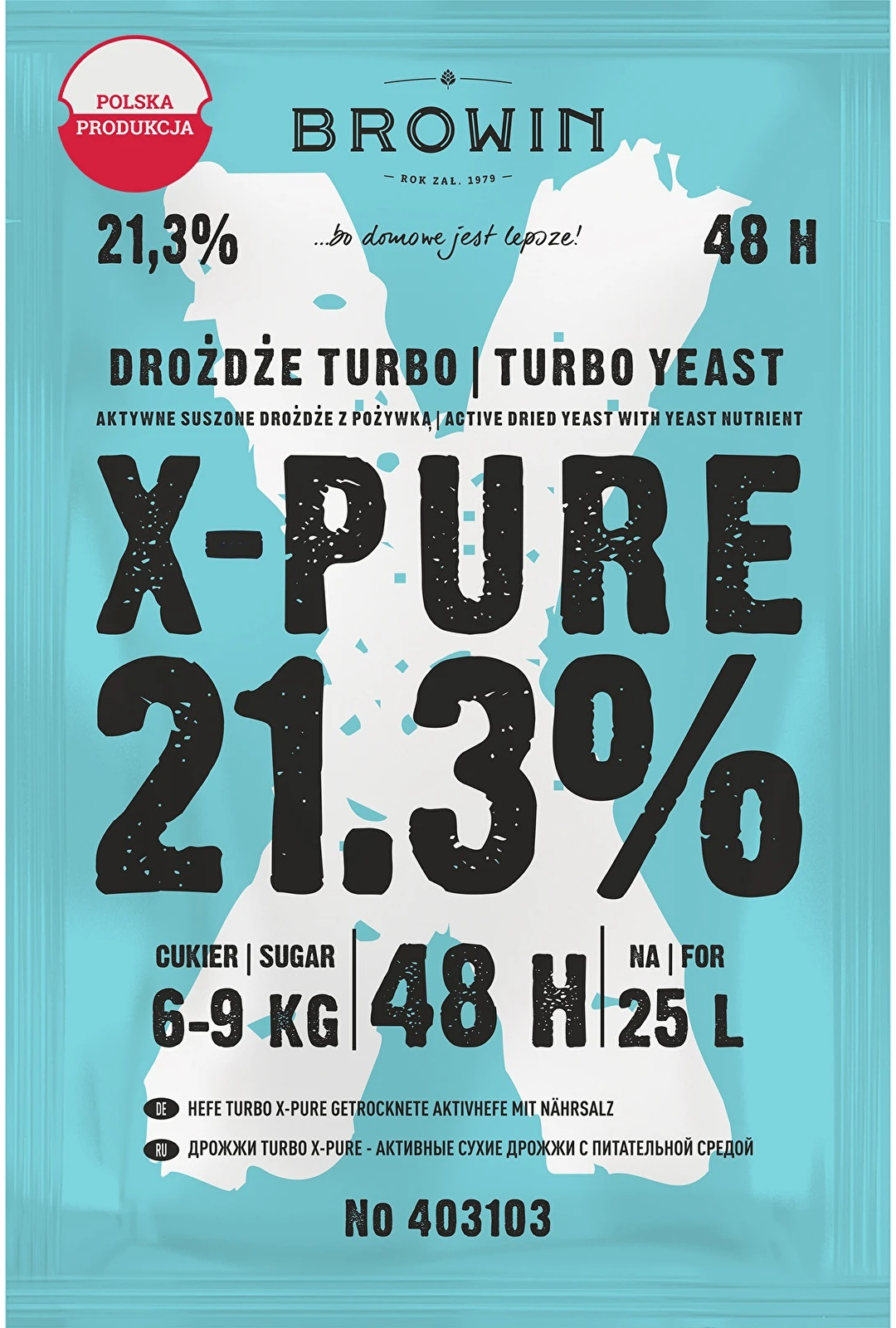 Drożdże gorzelnicze Turbo X-Pure 21,3% 48h 25 L Browin 135 g