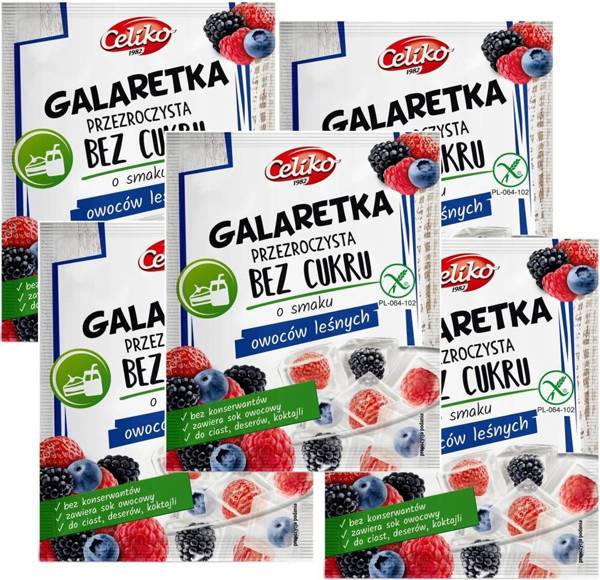 Galaretka bez cukru Przezroczysta Owoce Leśne Bezglutenowa 5x 14 g Celiko