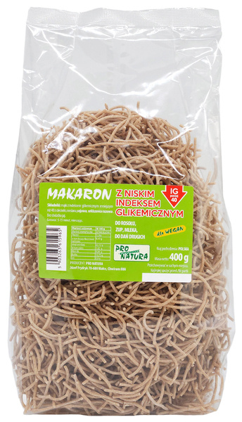 Makaron z niskim indeksem glikemicznym dla Vegan - nitki 400 g - Pro Natura