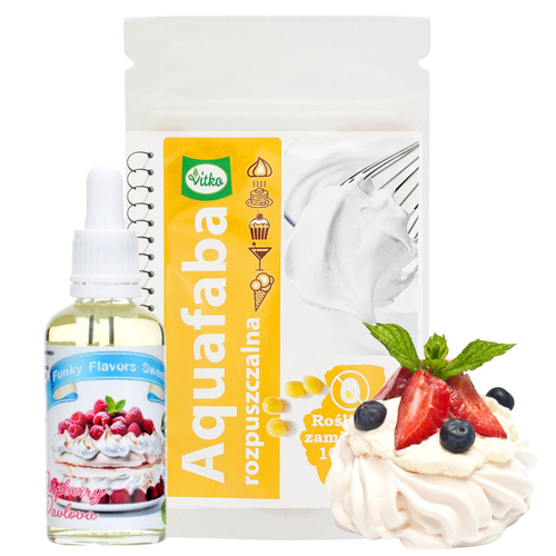 Aquafaba rozpuszczalna Vitko + Aromat Raspberry Pavlova Funky Flavors - wegański zestaw