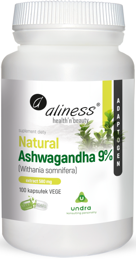 Ashwaganda 580 mg 9% 100 kaps. Vege Aliness Adaptogen - suplement diety