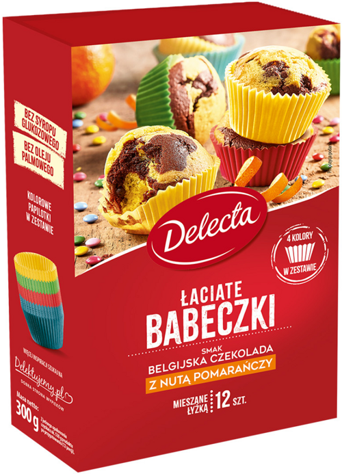 Babeczki Łaciate smak belgijska czekolada z nutą pomarańczy 300 g Delecta