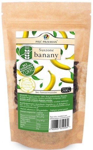 Banany suszone bez cukru i konserwantów 200 g - Pięć Przemian