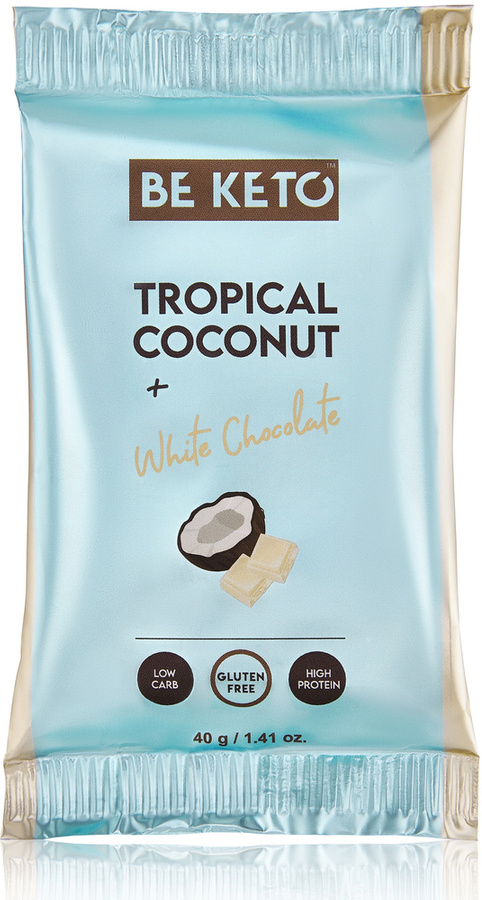 Baton Keto Kokos i Biała Czekolada bez cukru 40 g BeKeto Tropical Coconut + White Chocolate