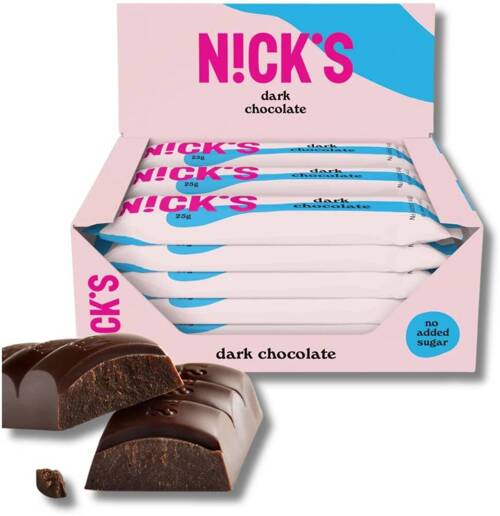 Baton czekolada gorzka Bez Cukru 15x 25 g Nick's Dark Chocolate - karton