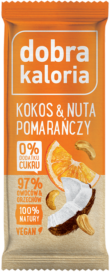 Baton owocowy Kokos & Nuta Pomarańczy 35 g Dobra Kaloria - batonik Bez Cukru