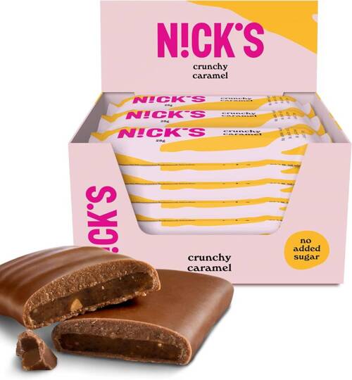 Baton z chrupiącym karmelem i migdałami Bez Cukru 21x 28 g Nick's Crunchy Caramel - karton