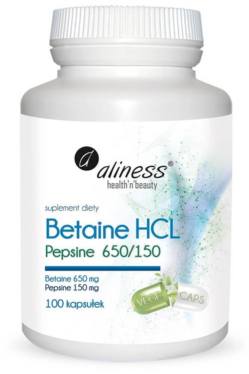 Betaina HCL + Pepsyna 650/150 100 kaps. Vege Aliness - suplement diety