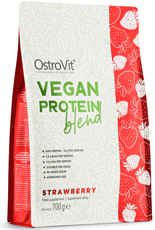 Białko roślinne Truskawkowy OstroVit Vegan Protein Blend 700 g - suplement diety