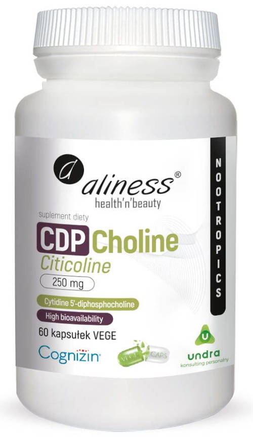 CDP Choline Citicoline 250 mg Cytykolina 60 kaps. Vege Aliness Nootropics - suplement diety