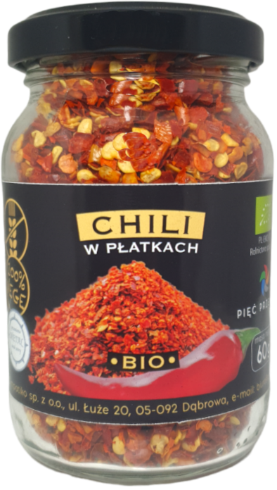 Chili w płatkach BIO Ekologiczna Bezglutenowa 60 g Pięć Przemian