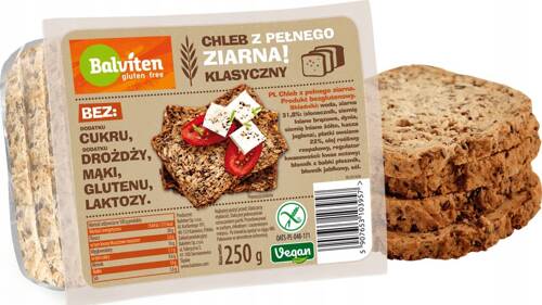 Chleb z pełnego ziarna Klasyczny Bezglutenowy 250 g Balviten - VEGE Bez Cukru