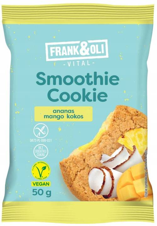 Ciastko owsiane z nadzieniem Ananas Mango Kokos 50 g Frank&Oli Smoothie Cookie