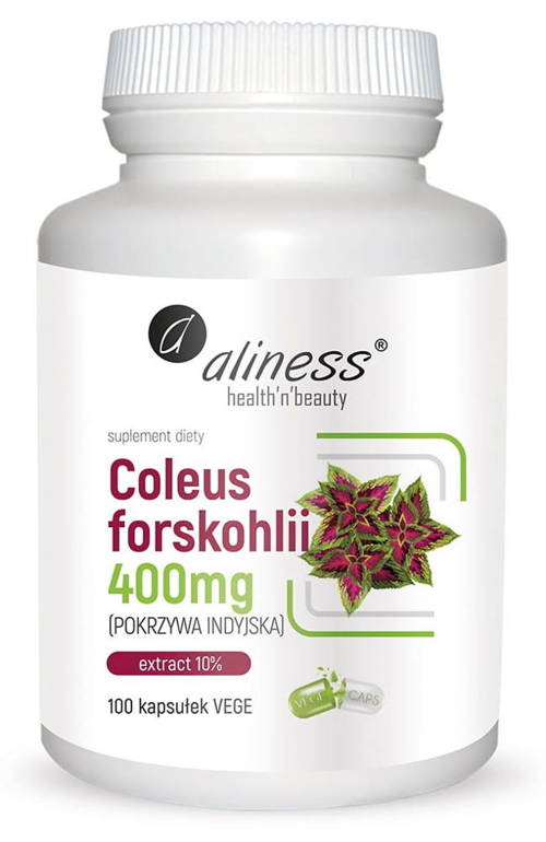 Coleus forskohlii 10% 400 mg Pokrzywa Indyjska 100 kaps. Vege Aliness - suplement diety forskolina