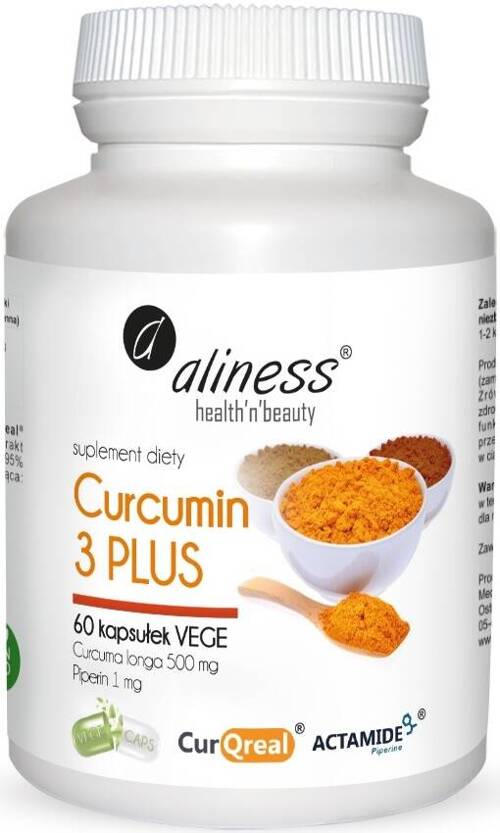 Curcumin 3 Plus kurkumina z piperyną 60 kaps. Vege Aliness - suplement diety