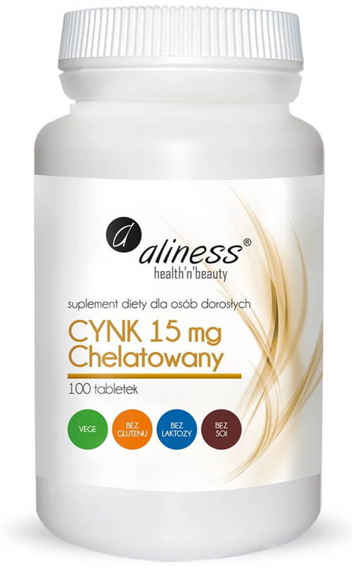 Cynk chelatowany 15 mg chelat cynku 100 tabl. Vege Aliness - suplement diety