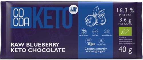 Czekolada Keto z jagodami i olejem MCT Bez Cukru 40 g Cocoa Bio