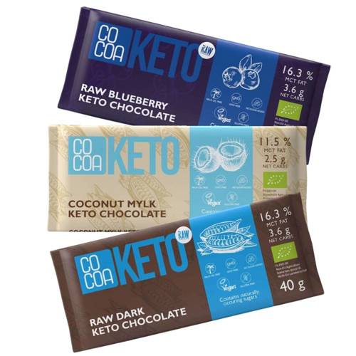 Czekolada Keto z olejem MCT Bez Cukru Zestaw 3x 40 g Cocoa Bio