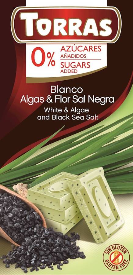 Czekolada biała z algami morskimi i czarną solą bez cukru i glutenu 75 g - Torras