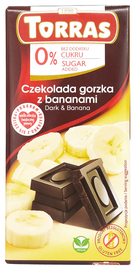 Czekolada gorzka z bananami bez cukru 75 g Torras