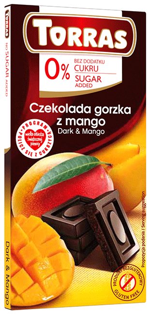 Czekolada gorzka z mango bez cukru 75 g Torras