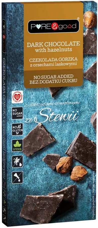 Czekolada gorzka z orzechami laskowymi Bez Cukru z erytrytolem i stewią 125 g Pure&Good