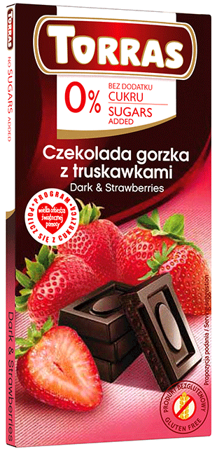 Czekolada gorzka z truskawkami bez cukru 75 g Torras