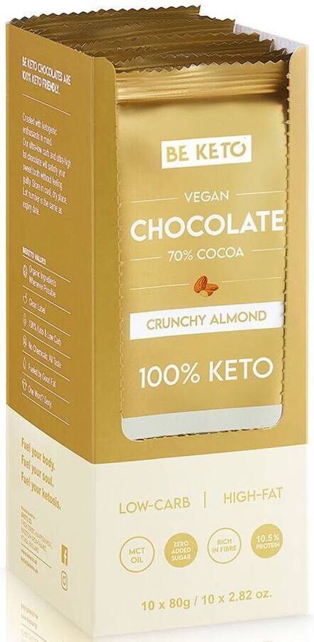 Czekolada wegańska Keto Chrupiący Migdał Olej MCT 80 g BeKeto Vegan Chocolate 70% Crunchy Almond