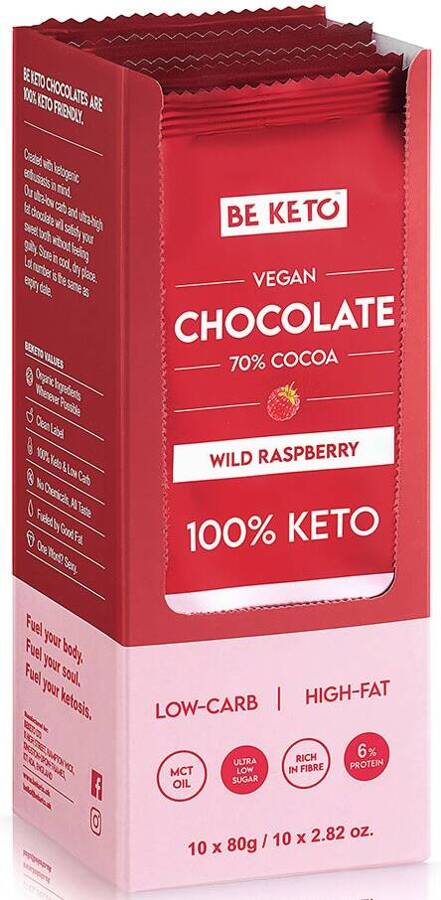 Czekolada wegańska Keto Dzika Malina i Olej MCT 80 g BeKeto Vegan Chocolate 70% Wild Raspberry 