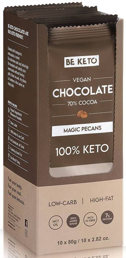 Czekolada wegańska Keto Orzech Pekan i Olej MCT 80 g BeKeto Vegan Chocolate 70% Magic Pecans