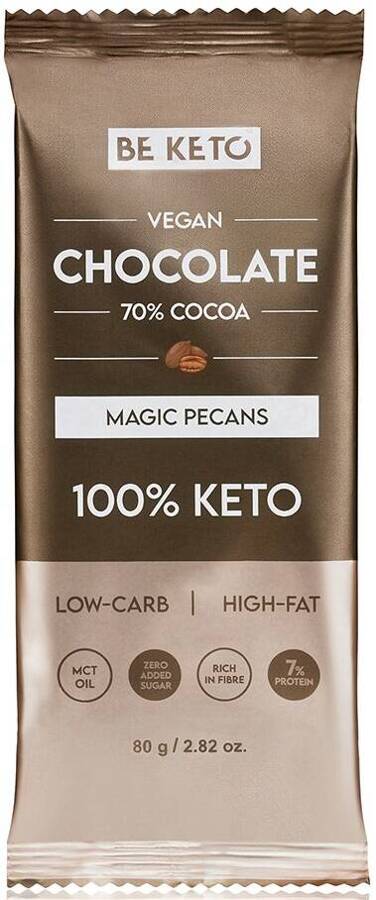 Czekolada wegańska Keto Orzech Pekan i Olej MCT 80 g BeKeto Vegan Chocolate 70% Magic Pecans