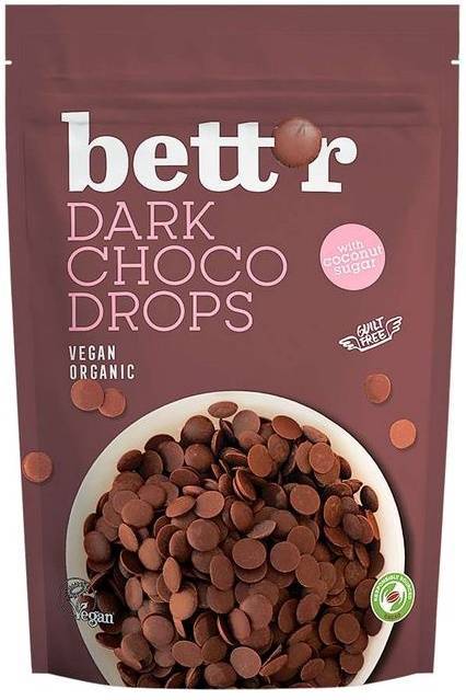 Dropsy czekoladowe gorzkie Bezglutenowe Bio 200 g Bett'r Dark Choco Drops