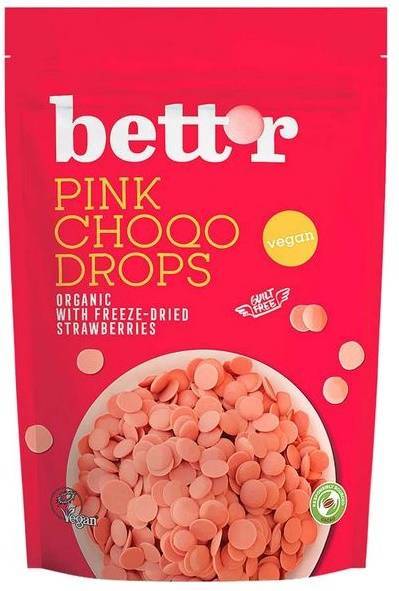 Dropsy czekoladowe różowe truskawkowe Bezglutenowe Bio 200 g Bett'r Pink Choqo Drops